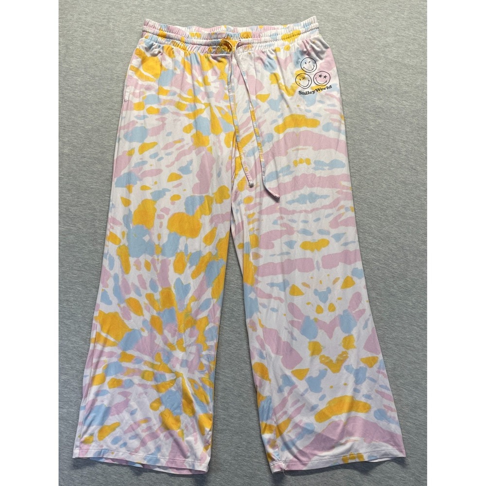 Smiley World Sleep Pajama Pants Womens L Multicolor Tie Dye Stretch Drawstring